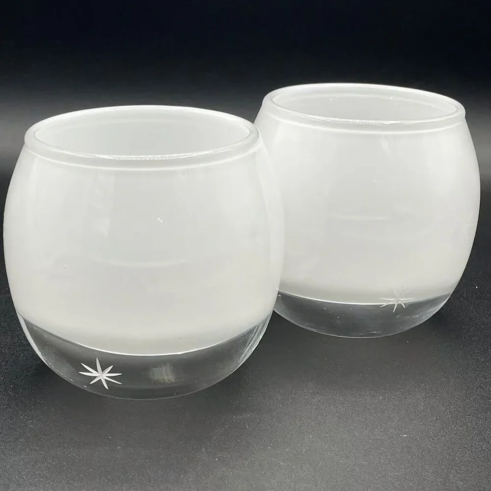 Crate & Barrel White Starburst Etched Glass Votive Candle Holder Poland MCM